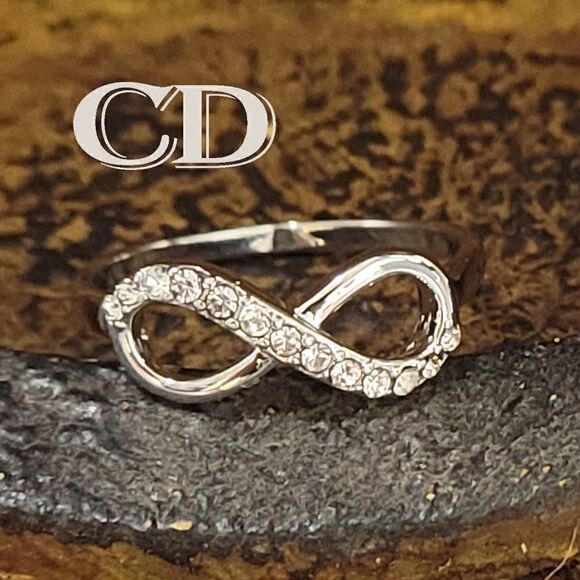 Women's Dainty Infinity Wedding Ring - Paved Gem Infinity Engagement Ring - Picture 2 of 7